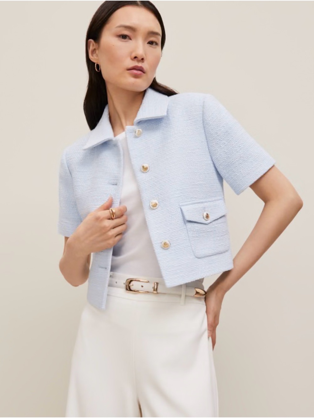 J. Crew Pale Blue Short-Sleeve Tweed Jacket